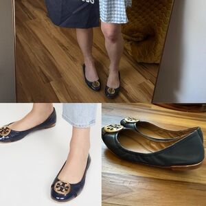 Tory Burch navy deep minnie cap toe ballet flat grosgrain